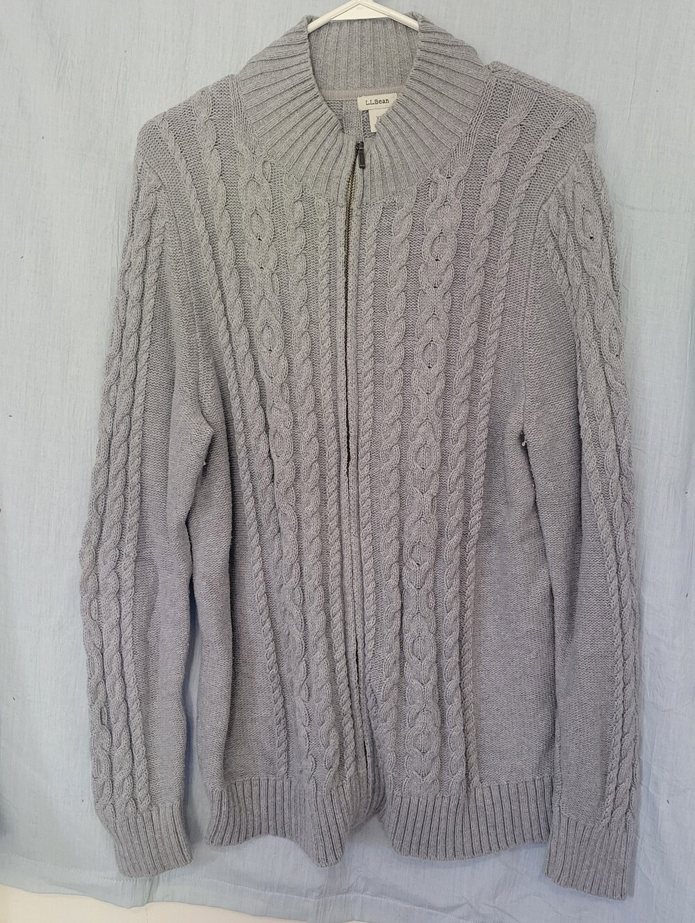 L.L. Bean Women's Light Gray Cable-Knit Zip Sweater